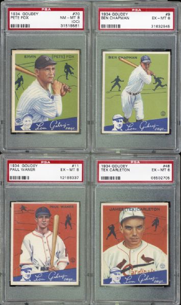1934 Goudey Group of 8 PSA and SGC Graded
