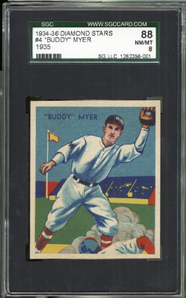 1934-36 Diamond Stars #4 Buddy Myer SGC 88 NM/MT 8