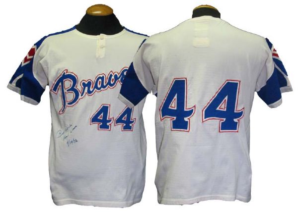 1972 Hank Aaron Atlanta Braves Game-Used Autographed Home Jersey