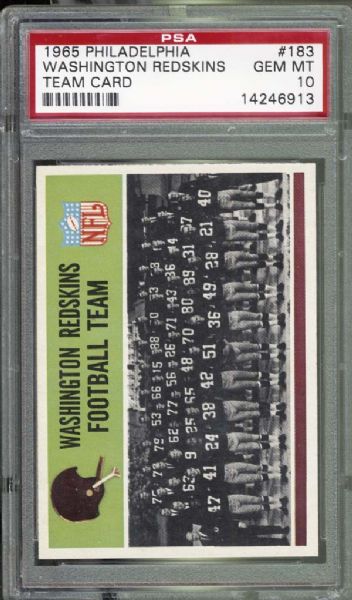 1965 Philadelphia #183 Washington Redskins Team Card PSA 10 GEM MINT