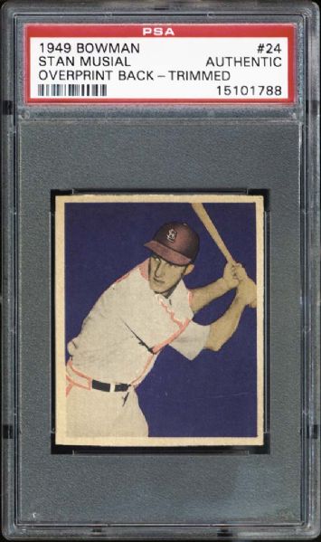 1949 Bowman #24 Stan Musial With Scarce Overprinted Back PSA AUTHENTIC