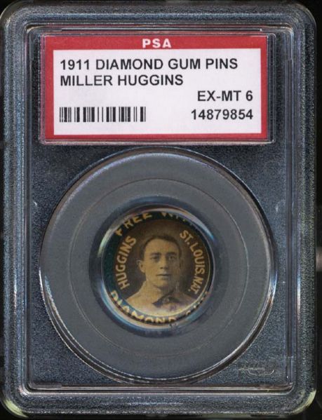 1911 Diamond Gum Pins Miller Huggins PSA 6 EX/MT