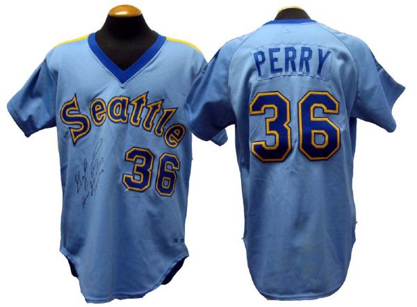 1983 Gaylord Perry Seattle Mariners Game-Used Autographed Road Jersey and Pants