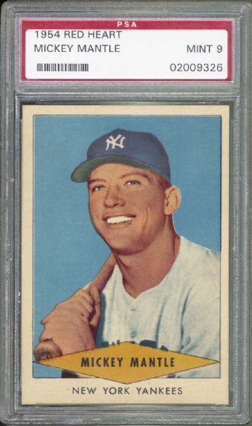 1954 Red Heart Mickey Mantle PSA 9 MINT