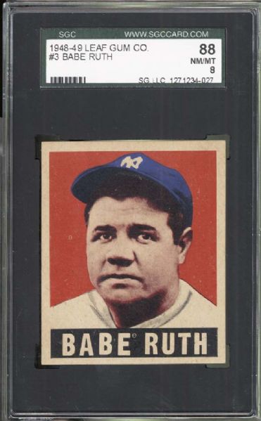 1948-49 Leaf Gum Co. #3 Babe Ruth SGC 88 NM/MT 8