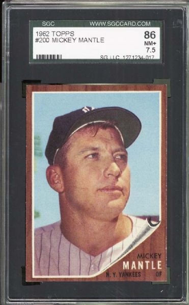 1962 Topps #200 Mickey Mantle SGC 86 NM+ 7.5