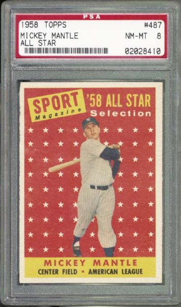 1958 Topps #487 Mickey Mantle All Star PSA 8 NM/MT