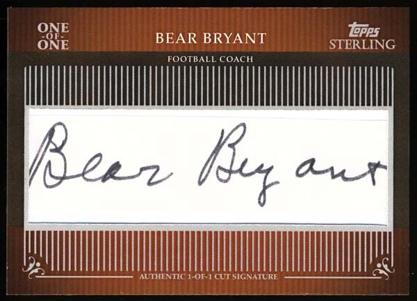 2009 Topps Sterling Bear Bryant Authentic Cut Signature Card