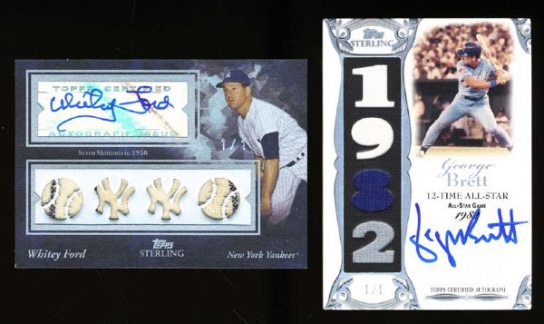 2006-2008 Topps Sterling Whitey Ford/George Brett Group of 2 Autographed Patch Cards