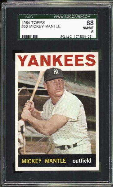 1964 Topps #50 Mickey Mantle SGC 88 NM/MT 8