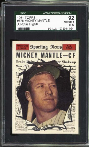 1961 Topps #578 Mickey Mantle SGC 92 NM/MT+ 8.5