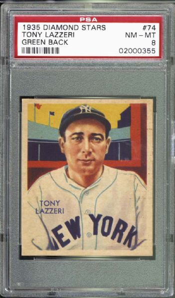1935 Diamond Stars #74 Tony Lazzeri PSA 8 NM/MT