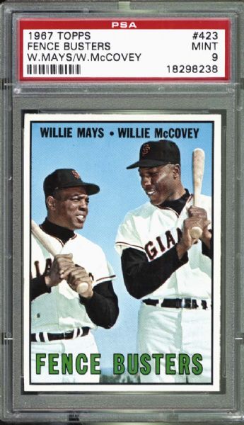 1967 Topps #423 Fence Busters Mays/McCovey PSA 9 MINT