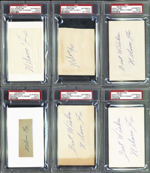 Group of 6 Autographed Nellie Fox 3x5/Cuts All PSA Graded