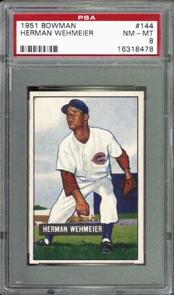 1951 Bowman #144 Herman Wehmeier PSA 8 NM/MT