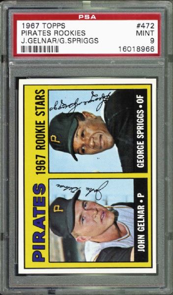 1967 Topps #472 Pirates Rookies Gelnar/Spriggs PSA 9 MINT