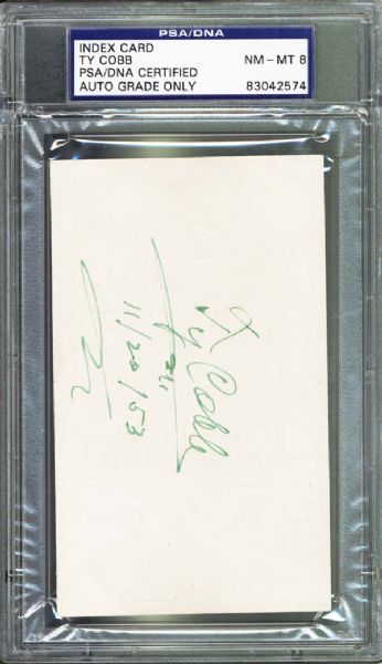 Ty Cobb Autographed 3x5 Card PSA 8 NM/MT