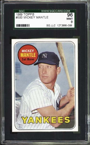 1969 Topps #500 Mickey Mantle SGC 96 MINT 9