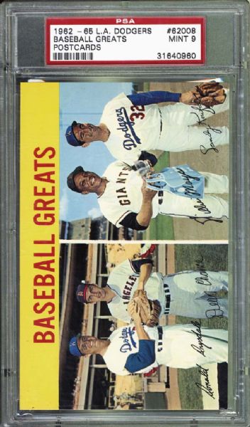1962-65 L.A. Dodgers #62008 Baseball Greats Postcard PSA 9 MINT