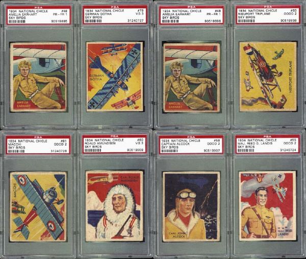1934 National Chicle Sky Birds Group of 8 All PSA Graded
