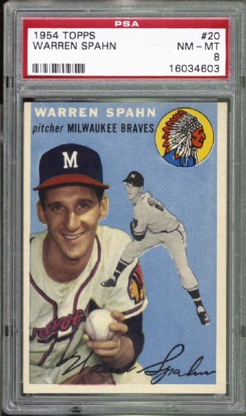 1954 Topps #20 Warren Spahn PSA 8 NM/MT