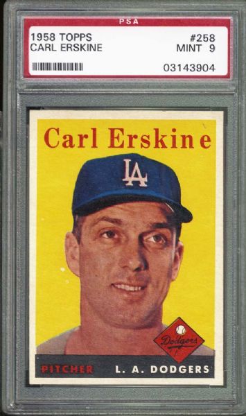 1958 Topps #258 Carl Erskine PSA 9 MINT