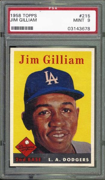 1958 Topps #215 Jim Gilliam PSA 9 MINT