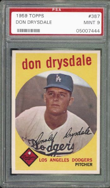 1959 Topps #387 Don Drysdale PSA 9 MINT
