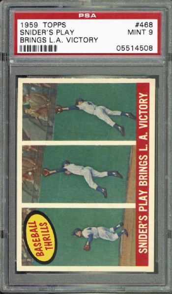 1959 Topps #468 Sniders Play Brings L.A. Victory PSA 9 MINT