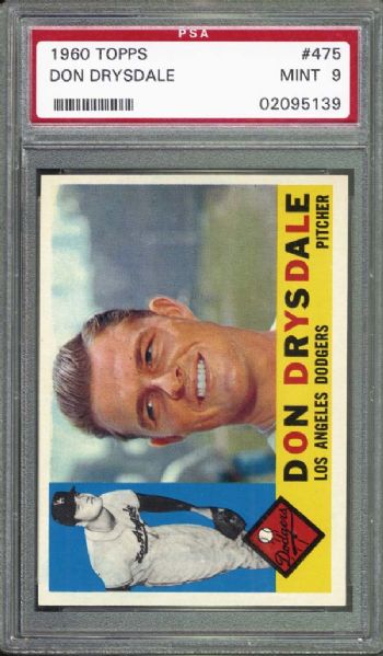 1960 Topps #475 Don Drysdale PSA 9 MINT