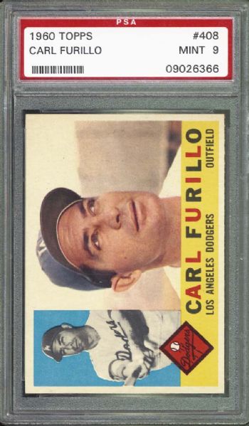 1960 Topps #408 Carl Furillo PSA 9 MINT