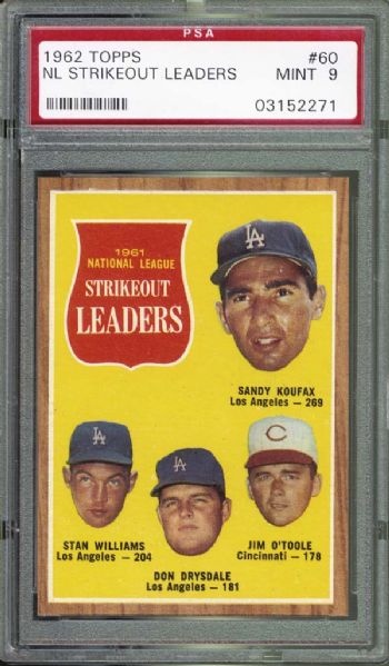 1962 Topps #60 NL Strikeout Leaders PSA 9 MINT