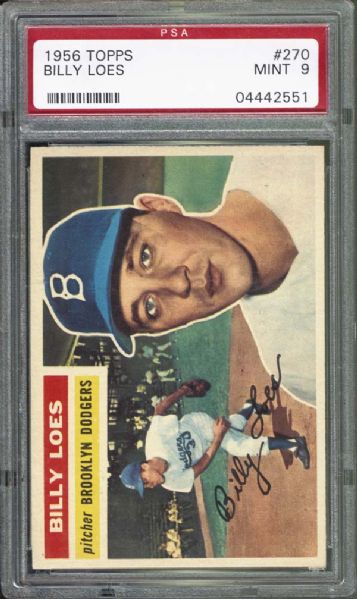 1956 Topps #270 Billy Loes PSA 9 MINT