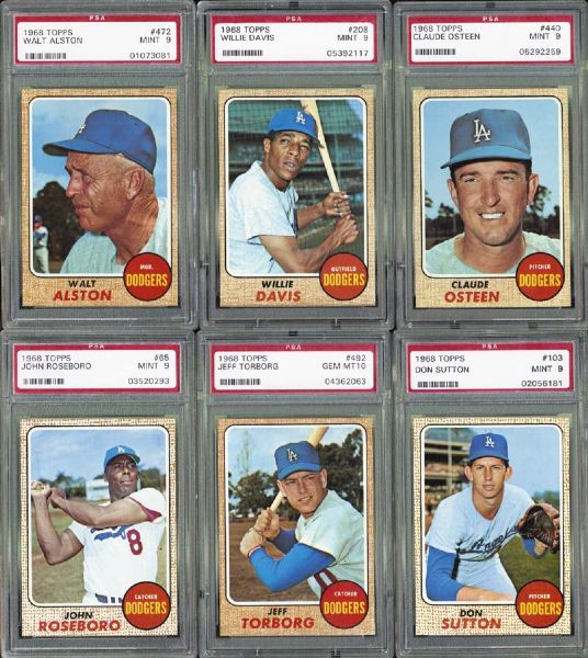 1968 Topps LA Dodgers Collection of 25 Cards All PSA 9 MINT with 1 PSA 10 GEM MINT