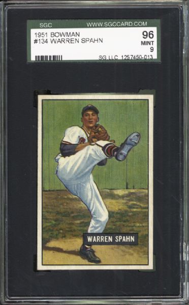 1951 Bowman #134 Warren Spahn SGC 96 MINT 9