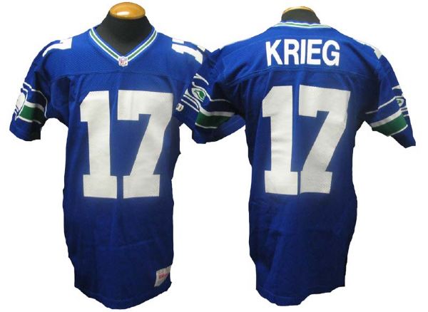 1991 Dave Krieg Seattle Seahawks Game-Used Home Jersey