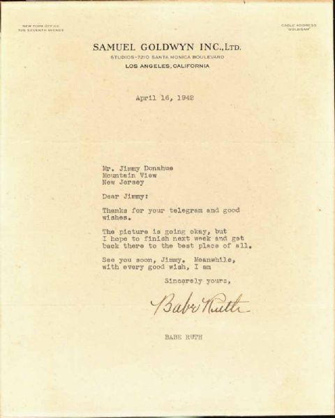 Babe Ruth Signed Letter with LOA