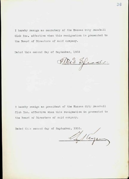 1933 Tris Speaker Signed Resignation Letter with LOA PSA/DNA