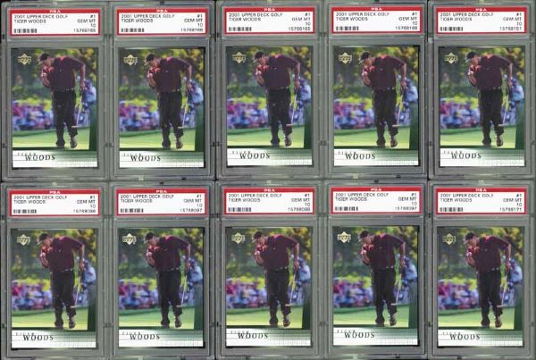 2001 Upper Deck Golf #1 Tiger Woods Lot of 100 All PSA Graded GEM MINT 10