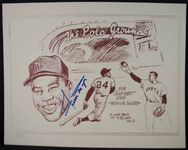  Willie Mays Autographed Bill Gallo Illustration by PSA/DNA 9 MINT