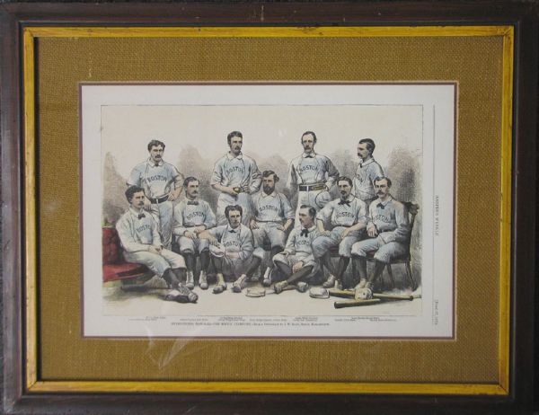 1874 Harpers Weekly Baseball Woodcuts of Boston Red Stockings Championship Team 