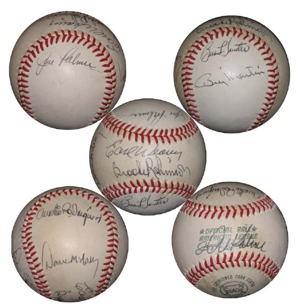 1970s Orioles and Tigers Multi-Signed OAL (Cronin) Ball with 8 Signatures Including Billy Martin, Kaline, Weaver, Palmer and B. Robinson LOA PSA/DNA