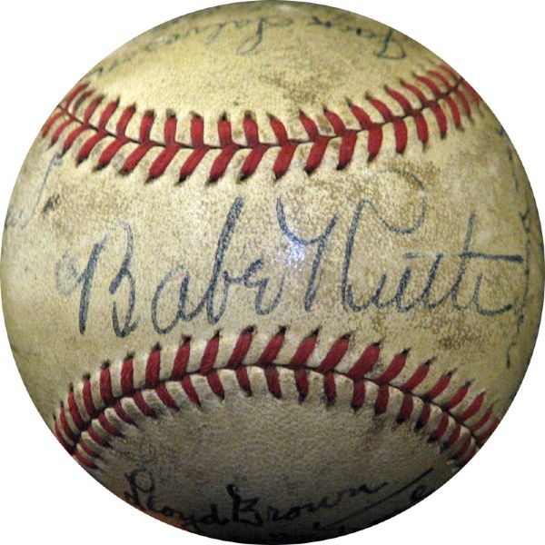 Unique 1942 "Pride of the Yankees"  Multi Signed Ball Including Ruth, Cooper, Dickey, ODoul and Herman PSA/DNA