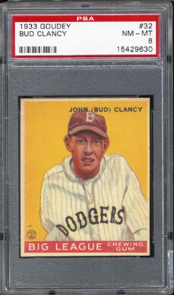 1933 Goudey #32 Bud Clancy PSA 8 NM/MT