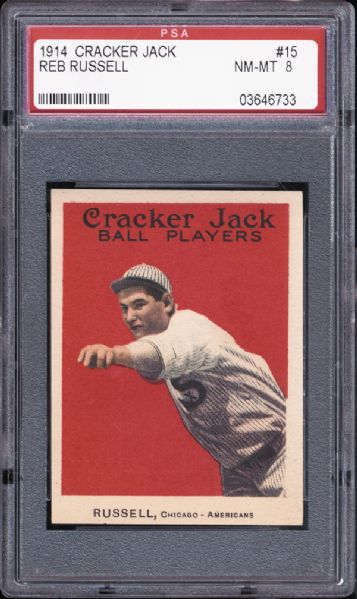 1914 Cracker Jack #15 Reb Russell PSA 8 NM/MT