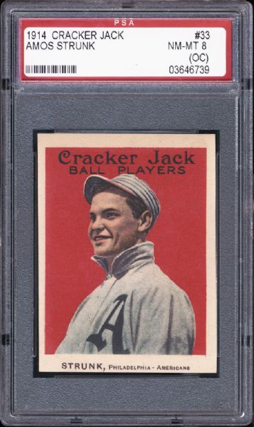 1914 Cracker Jack #33 Amos Strunk PSA 8 NM/MT (OC)