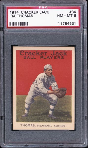 1914 Cracker Jack #34 Ira Thomas PSA 8 NM/MT