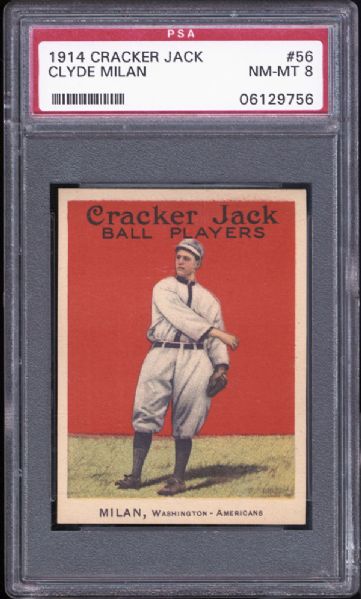 1914 Cracker Jack #56 Clyde Milan PSA 8 NM/MT
