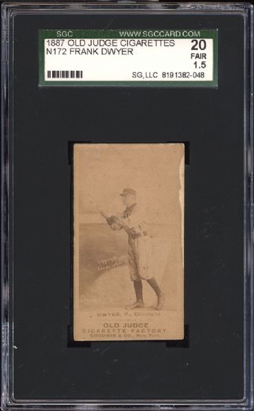 1887 N172 Old Judge Frank Dwyer Chic-Catch-Sideview Hands Reach Out Chest High SGC 20 FAIR 1.5