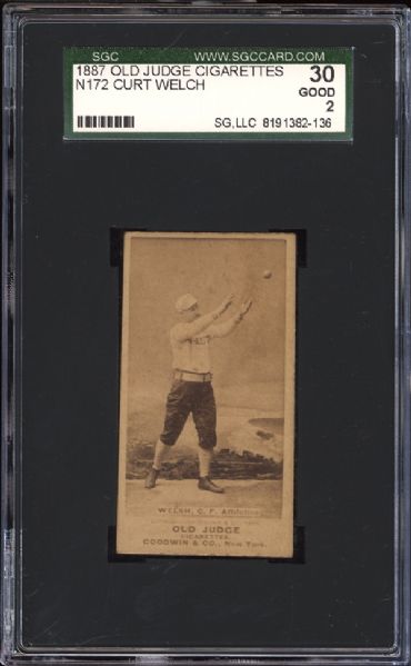 1887 N172 Old Judge Curt Welch Catch, Hands Out Head High SGC 30 GOOD 2